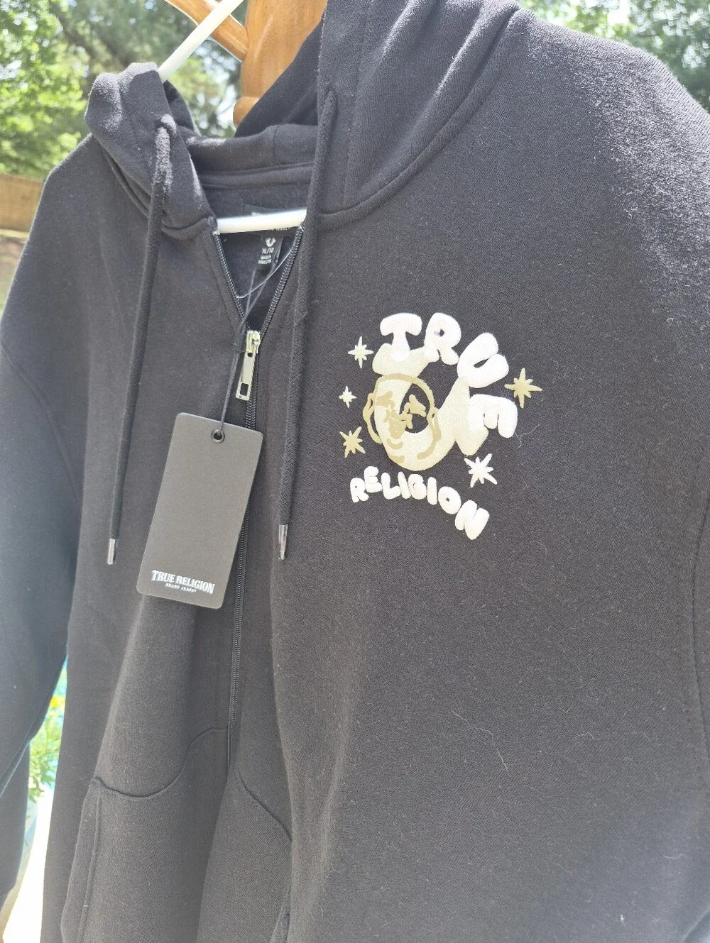 New NWT True Religion Black Metallic Buddha Star Full Zip Hoodie Mens Sz X-Large